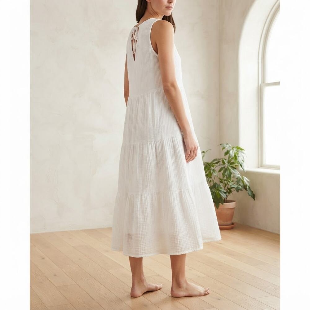 Joie White Sleeveless Tiered Gauze Midi Dress - Size Small